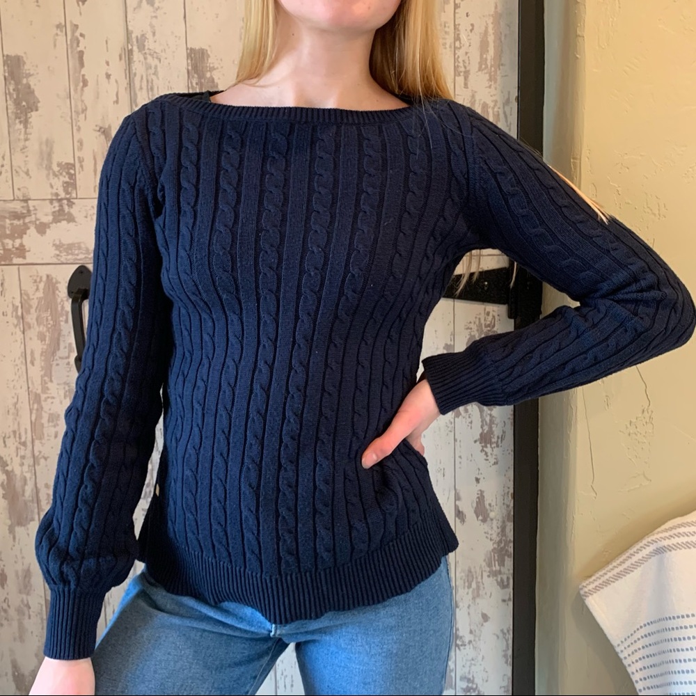 RALPH LAUREN cable knit boat-neck sweater